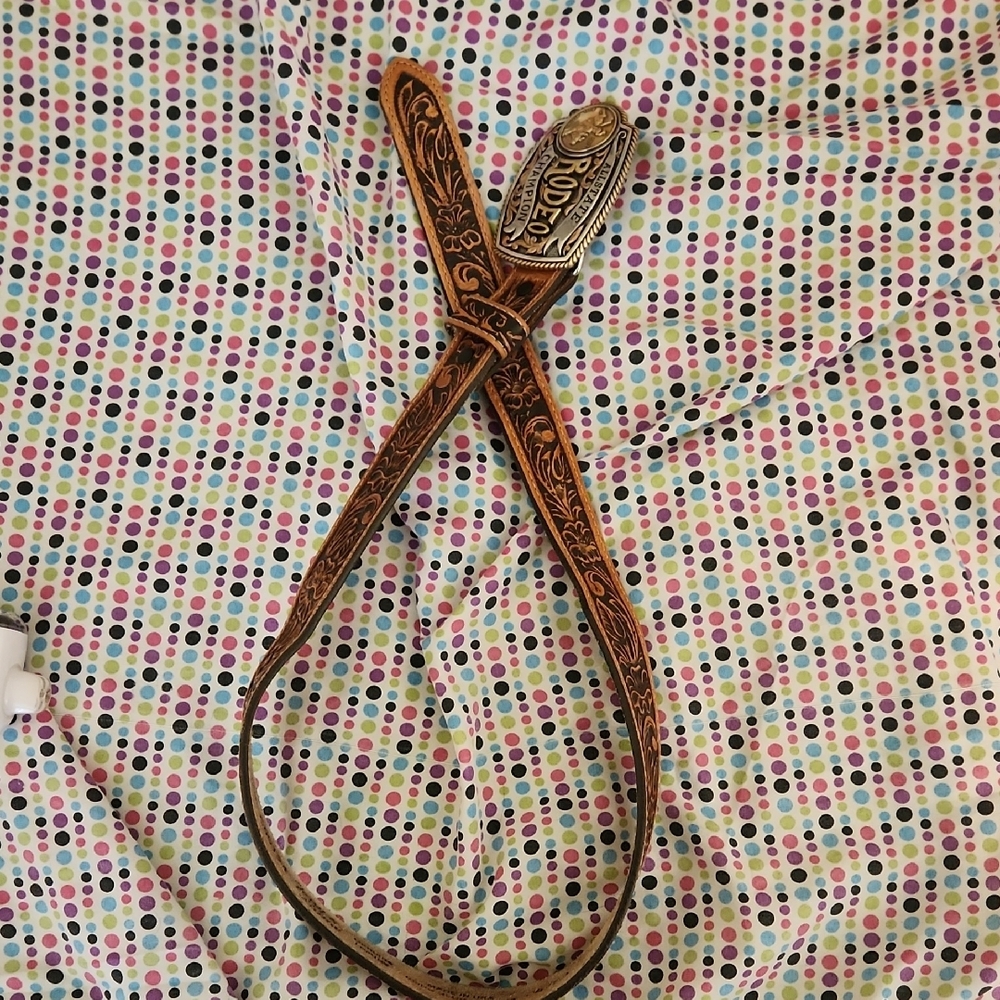 Tony Lama Brown Leather Belt with Intricate Design